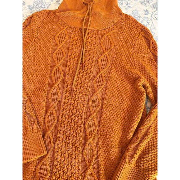 LL Bean Signature Women's Funnelneck Sweater Size XL Cable Knit Mustard Gold - Picture 5 of 9